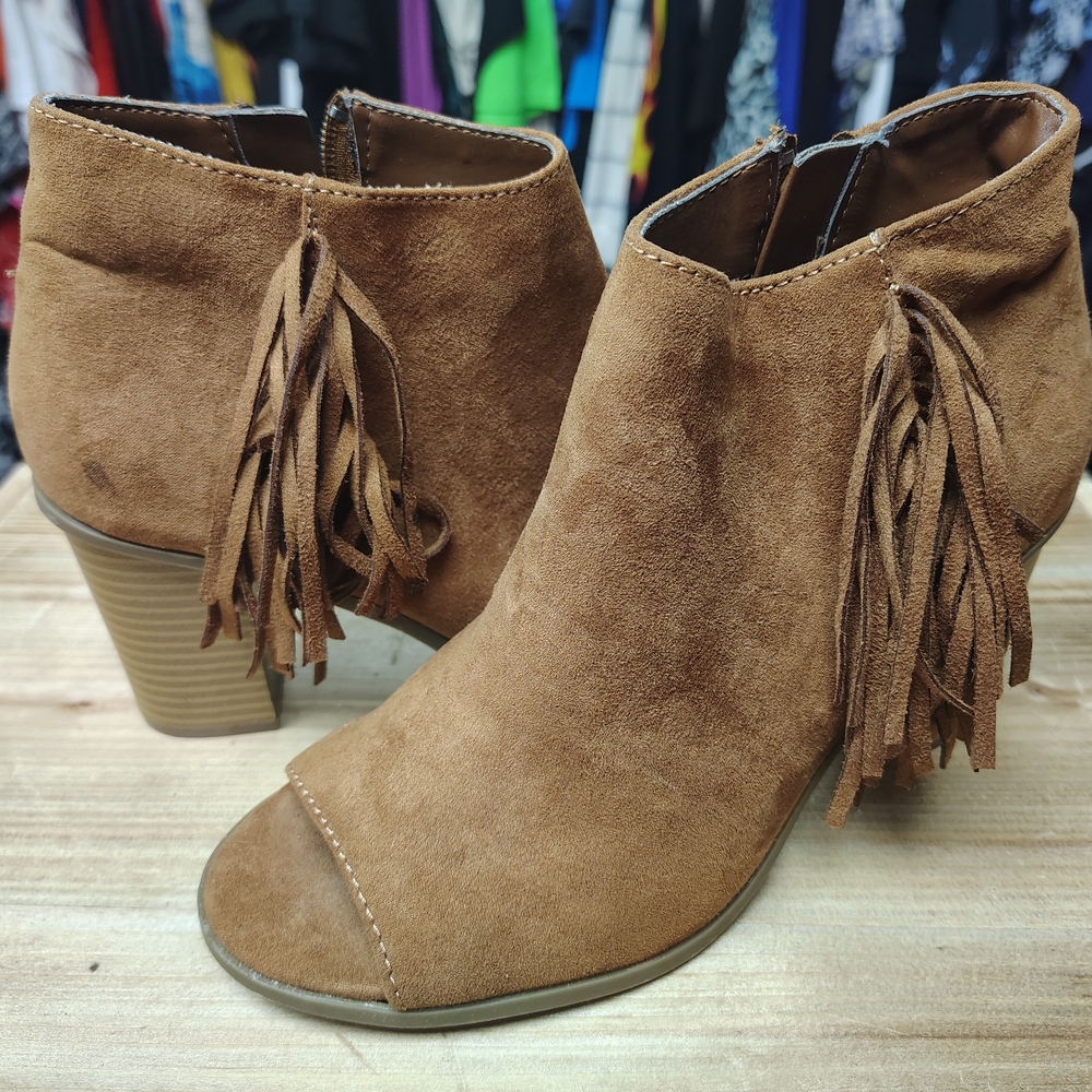 Brown Suede Ankle Booties with Fringe